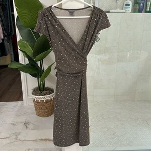 Ann Taylor brown and cream polka dot wrap dress. Size 2